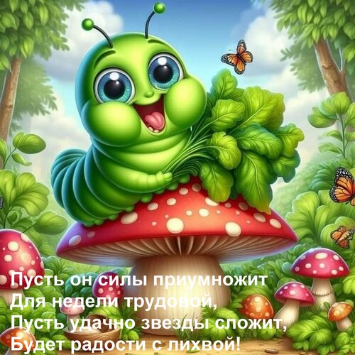 Открытка Пусть он силы приумножит Для недели трудовой, Пусть удачно звезды сложит, Будет радости с лихвой!