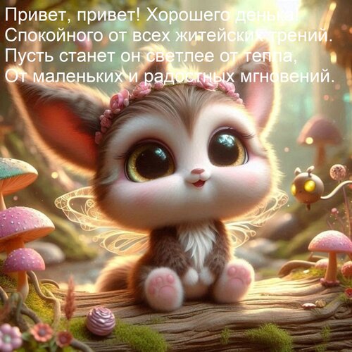Открытка Привет, привет! Хорошего денька! Спокойного от всех житейских трений. Пусть станет он светлее от теп