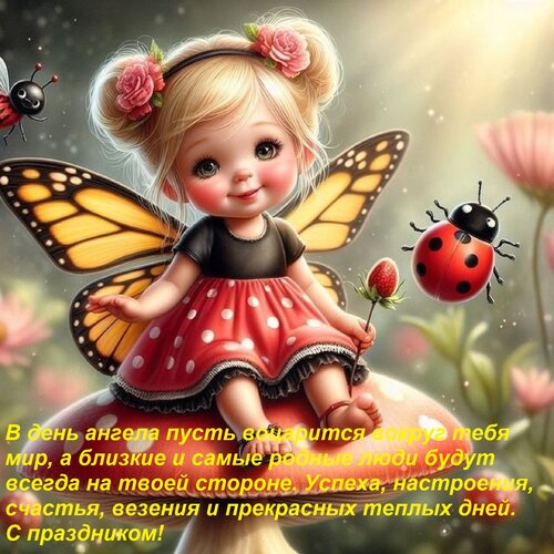 Открытка В день ангела пусть воцарится вокруг тебя мир, а близкие и самые родные люди будут всегда на твоей с