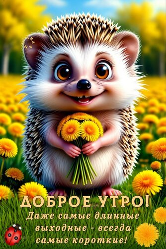 Открытка ДОБРОЕ УТРО! ДАЖЕ САМЫЕ ДЛИННЫЕ ВЫХОДНЫЕ - ВСЕГДА САМЫЕ КОРОТКИЕ!