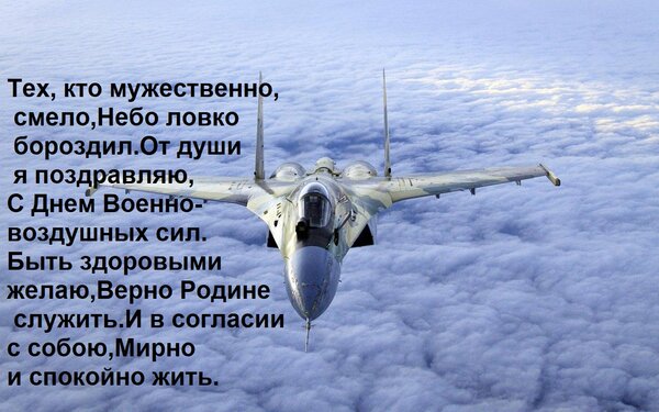 Открытка Тех, кто мужественно, смело, Небо ловко бороздил. От души я поздравляю, С Днем Военно-воздушных сил.