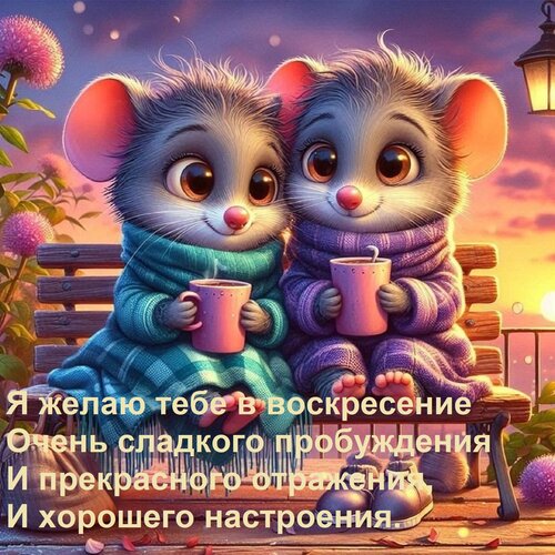 Открытка Я желаю тебе в воскресение Очень сладкого пробуждения И прекрасного отражения, И хорошего настроения