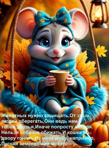 Открытка Животных нужно защищать, От злых людей оберегать, Они ведь нам с тобой друзья, Иначе попросту нельзя