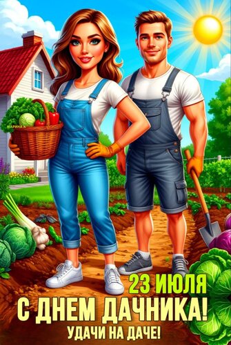 Открытка 23 ИЮЛЯ. С ДНЕМ ДАЧНИКА! УДАЧИ НА ДАЧЕ!