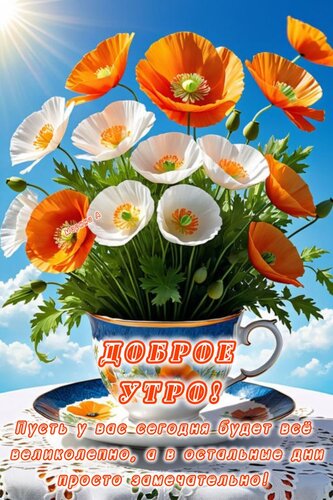 Открытка ДОБРОЕ УТРО! ПУСТЬ У ВАС СЕГОДНЯ БУДЕТ ВСЕ ВЕЛИКОЛЕПНО,А В ОСТАЛЬНЫЕ ДНИ ПРОСТО ЗАМЕЧАТЕЛЬНО!