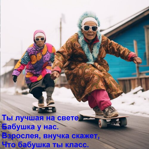 Открытка Ты лучшая на свете Бабушка у нас. Взрослея, внучка скажет, Что бабушка ты класс.