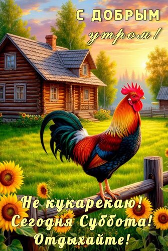 Открытка С ДОБРЫМ УТРОМ! НЕ КУКАРЕКАЮ! СЕГОДНЯ СУББОТА! ОТДЫХАЙТЕ!