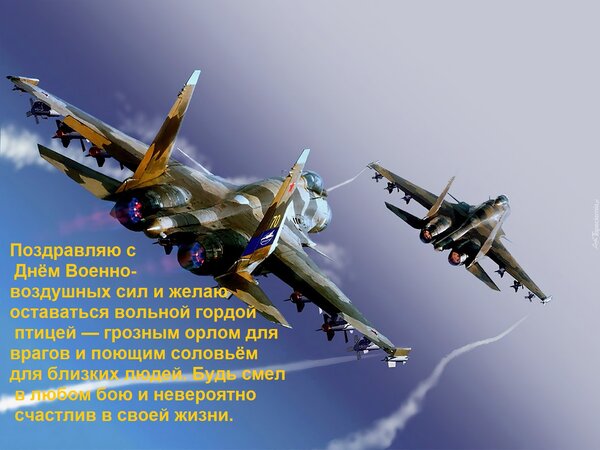 Открытка Поздравляю с Днём Военно-воздушных сил и желаю оставаться вольной гордой птицей — грозным орлом для