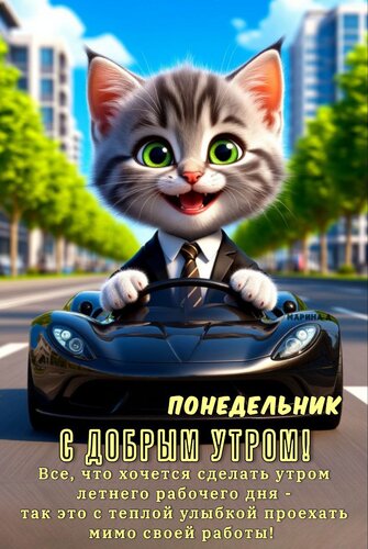 Открытка ПОНЕДЕЛЬНИК. С ДОБРЫМ УТРОМ! ВСЕ, ЧТО ХОЧЕТСЯ СДЕЛАТЬ УТРОМ ЛЕТНЕГО РАБОЧЕГО ДНЯ - ТАК ЭТО С ТЕПЛОЙ
