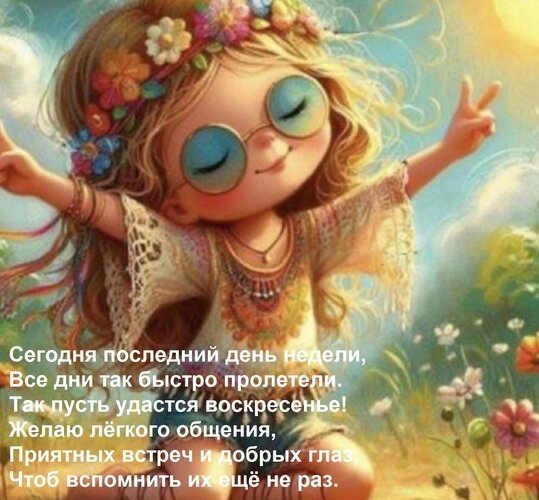 Открытка Сегодня последний день недели, Все дни так быстро пролетели. Так пусть удастся воскресенье! Желаю лё
