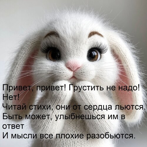Открытка Привет, привет! Грустить не надо! Нет! Читай стихи, они от сердца льются. Быть может, улыбнешься им