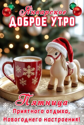 Открытка ДОБРОЕ УТРО! ПЯТНИЦА. ПРИЯТНОГО ОТДЫХА, НОВОГОДНЕГО НАСТРОЕНИЯ!