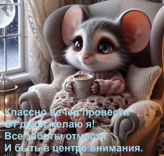 Открытка Классно вечер провести От души желаю я! Все заботы отмести И быть в центре внимания.
