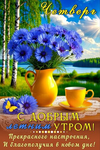 Открытка ЧЕТВЕРГ. С ДОБРЫМ ЛЕТНИМ УТРОМ! ПРЕКРАСНОГО НАСТРОЕНИЯ, И БЛАГОПОЛУЧИЯ В НОВОМ ДНЕ!