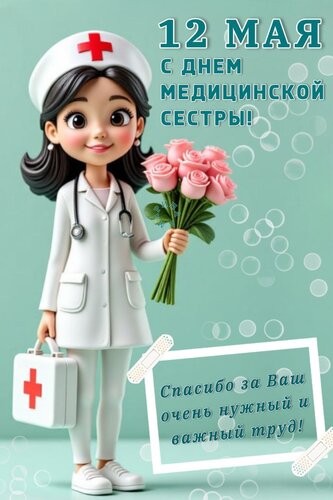 Открытка С ДНЕМ МЕДИЦИНСКОЙ СЕСТРЫ! 12 МАЯ. СПАСИБО ЗА ВАШ ОЧЕНЬ НУЖНЫЙ И ВАЖНЫЙ ТРУД!