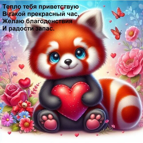 Открытка Тепло тебя приветствую В такой прекрасный час, Желаю благоденствия И радости запас.