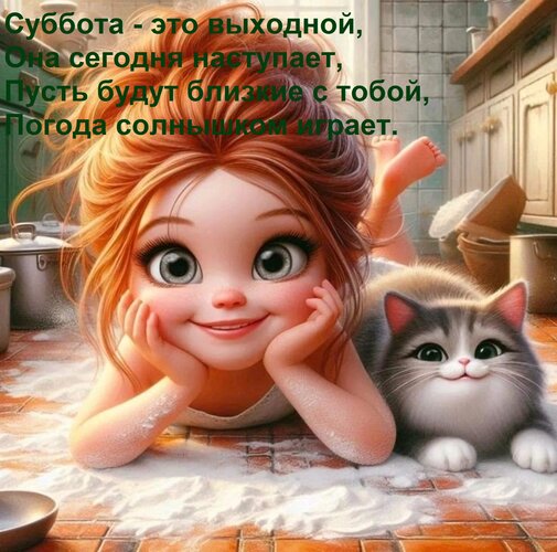Открытка Суббота - это выходной, Она сегодня наступает, Пусть будут близкие с тобой, Погода солнышком играет.