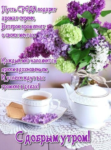 Открытка Пусть среда подарит аромат сирени, ветерок прошепчет о своих мечтах...