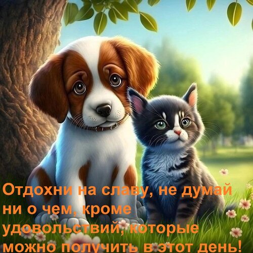 Открытка Отдохни на славу, не думай ни о чем, кроме удовольствий, которые можно получить в этот день!