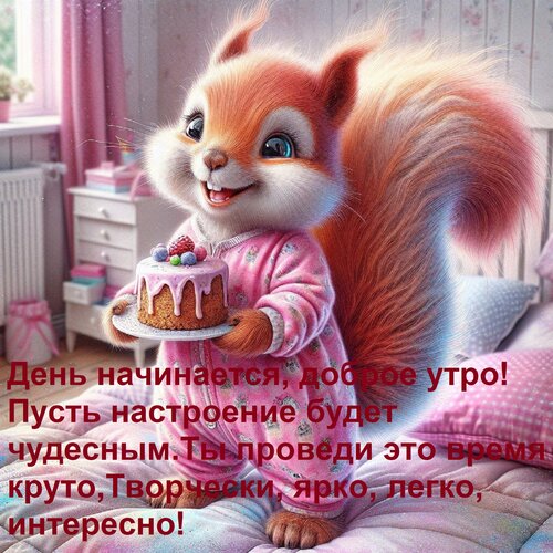 Открытка День начинается, доброе утро! Пусть настроение будет чудесным. Ты проведи это время круто, Творчески