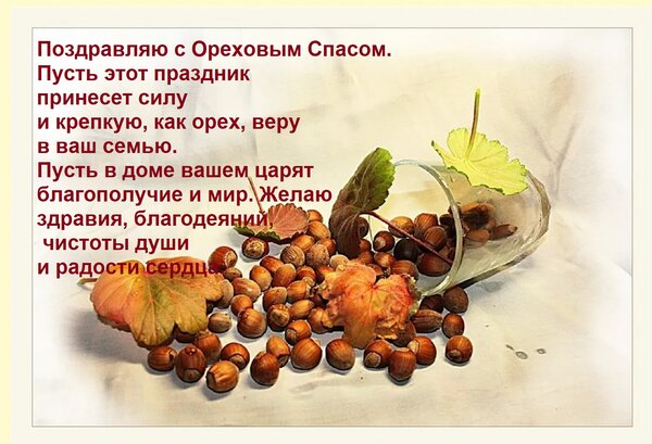 Открытка Поздравляю с Ореховым Спасом. Пусть этот праздник принесет силу и крепкую, как орех, веру в ваш семь