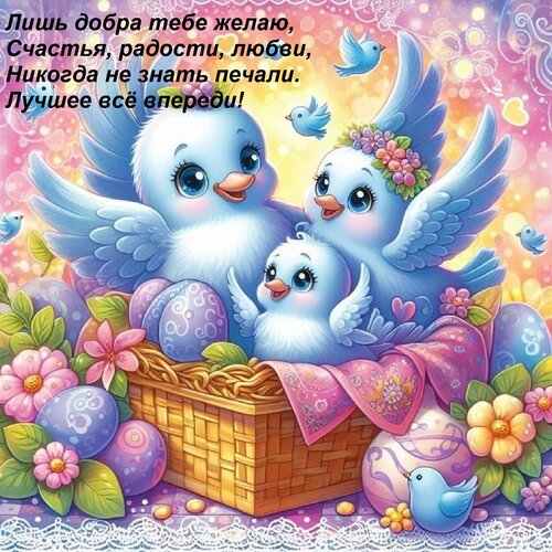Открытка Лишь добра тебе желаю, Счастья, радости, любви, Никогда не знать печали. Лучшее всё впереди!