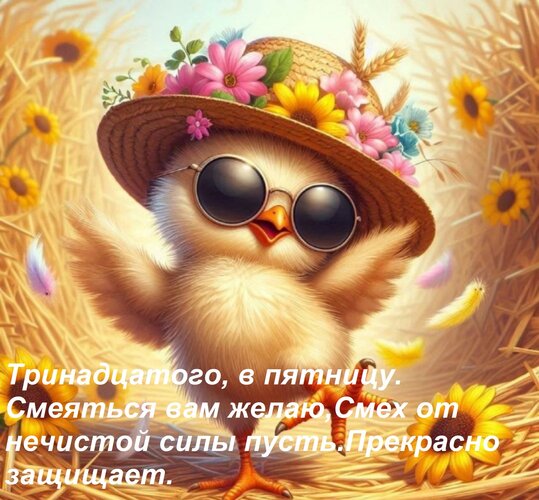 Открытка Тринадцатого, в пятницу Смеяться вам желаю, Смех от нечистой силы пусть Прекрасно защищает.