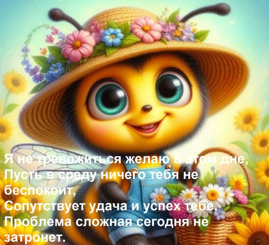 Открытка Я не тревожиться желаю в этом дне, Пусть в среду ничего тебя не беспокоит, Сопутствует удача и успех