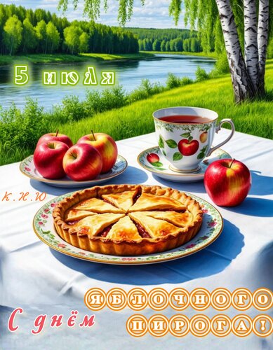 Открытка 5 июля. С днём яблочного пирога.