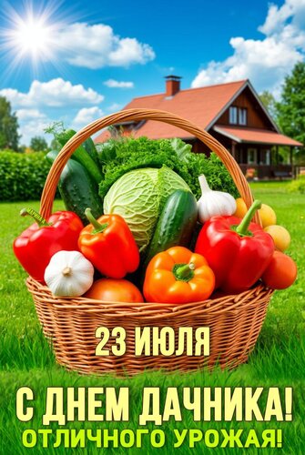 Открытка 23 ИЮЛЯ. С ДНЕМ ДАЧНИКА! ОТЛИЧНОГО УРОЖАЯ!