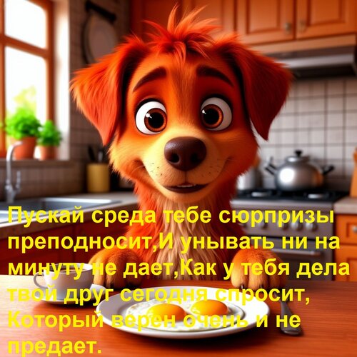Открытка Пускай среда тебе сюрпризы преподносит, И унывать ни на минуту не дает, Как у тебя дела твой друг се