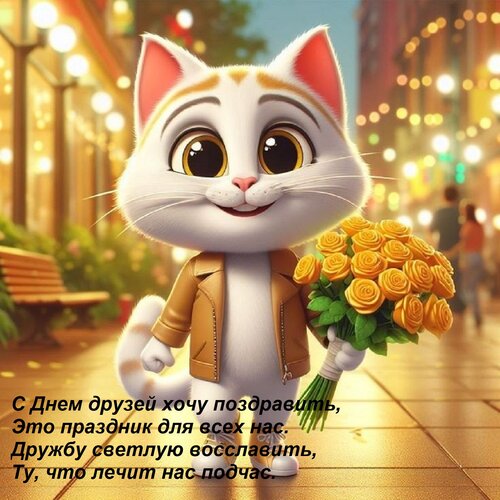 Открытка С Днем друзей хочу поздравить, Это праздник для всех нас. Дружбу светлую восславить, Ту, что лечит н