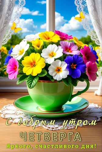 Открытка С ДОБРЫМ УТРОМ ЧЕТВЕРГА! ЯРКОГО, СЧАСТЛИВОГО ДНЯ!