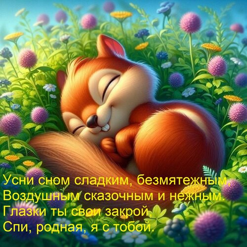 Открытка Усни сном сладким, безмятежным, Воздушным сказочным и нежным. Глазки ты свои закрой, Спи, родная, я