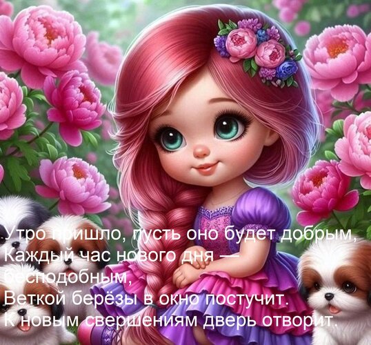 Открытка Утро пришло, пусть оно будет добрым, Каждый час нового дня — бесподобным, Веткой берёзы в окно посту