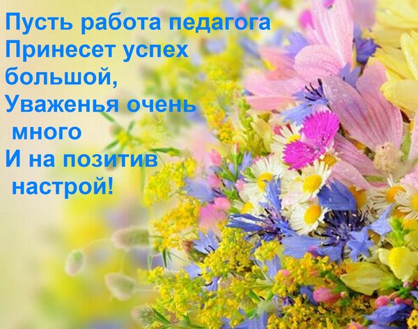 Открытка Пусть работа педагога Принесет успех большой, Уваженья очень много И на позитив настрой!