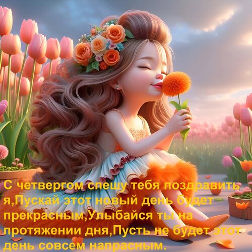 Открытка С четвергом спешу тебя поздравить я, Пускай этот новый день будет прекрасным, Улыбайся ты на протяже