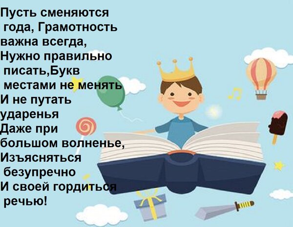 Открытка Пусть сменяются года, Грамотность важна всегда, Нужно правильно писать, Букв местами не менять И не