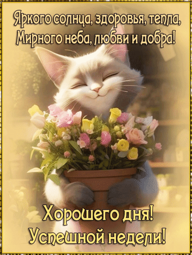 Анимированная открытка Успешной недели! Хорошего дня! Яркого солнца, здоровья, тепла, мирного неба, любви и добра!