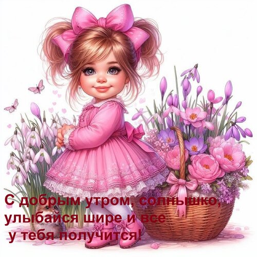 Открытка С добрым утром, солнышко, улыбайся шире и все у тебя получится!