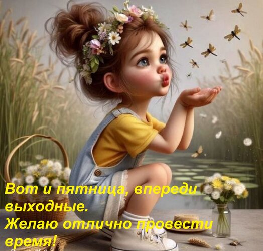Открытка Вот и пятница, впереди выходные. Желаю отлично провести время!