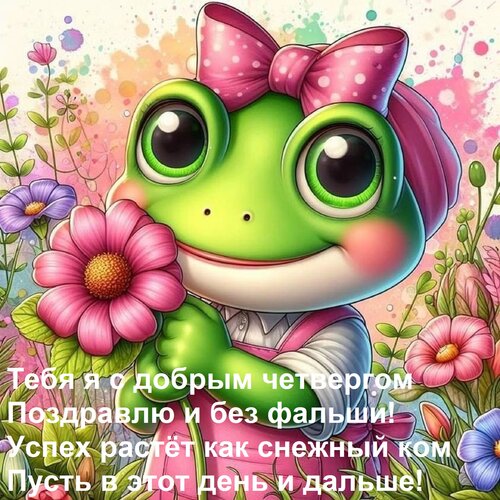 Открытка Тебя я с добрым четвергом Поздравлю и без фальши! Успех растёт как снежный ком Пусть в этот день и д