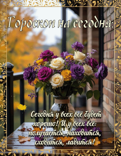 Анимированная открытка Гороскоп на сегодня: сегодня у всех всё будет хорошо! И у всех всё: получается, находится, сходится,