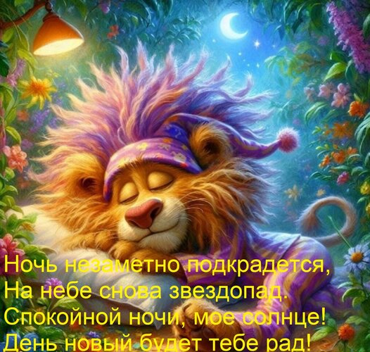 Открытка Ночь незаметно подкрадется, На небе снова звездопад. Спокойной ночи, мое солнце! День новый будет те