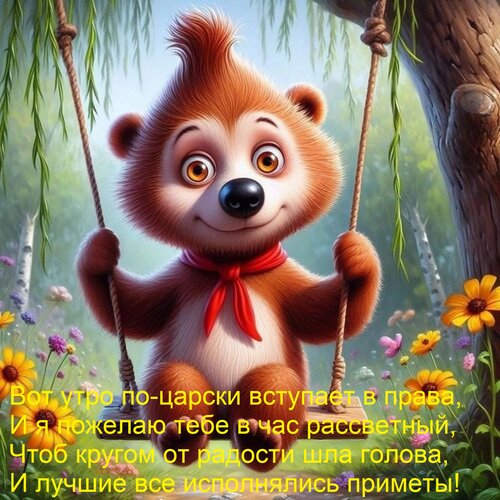 Открытка Вот утро по-царски вступает в права, И я пожелаю тебе в час рассветный, Чтоб кругом от радости шла г