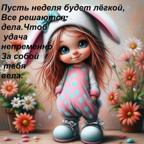Открытка Пусть неделя будет лёгкой, Все решаются дела. Чтоб удача непременно За собой тебя вела.