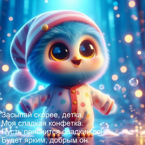Открытка Засыпай скорее, детка, Моя сладкая конфетка. Пусть приснится сладкий сон, Будет ярким, добрым он.