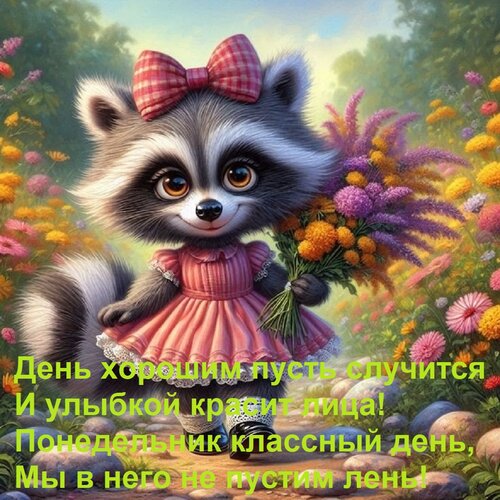 Открытка День хорошим пусть случится И улыбкой красит лица! Понедельник классный день, Мы в него не пустим ле