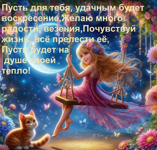 Открытка Пусть для тебя, удачным будет воскресение, Желаю много радости, везения, Почувствуй жизнь, всё преле