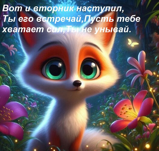 Открытка Вот и вторник наступил, Ты его встречай, Пусть тебе хватает сил, Ты не унывай.
